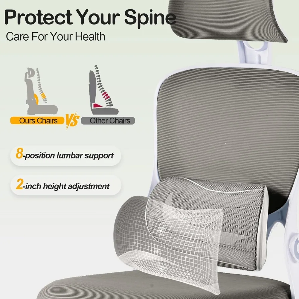 Verstellbarer Bürostuhl aus Netzstoff mit hoher Rückenlehne, automatischer Lendenwirbelstütze und Neigungsschloss für den Heimgebrauch