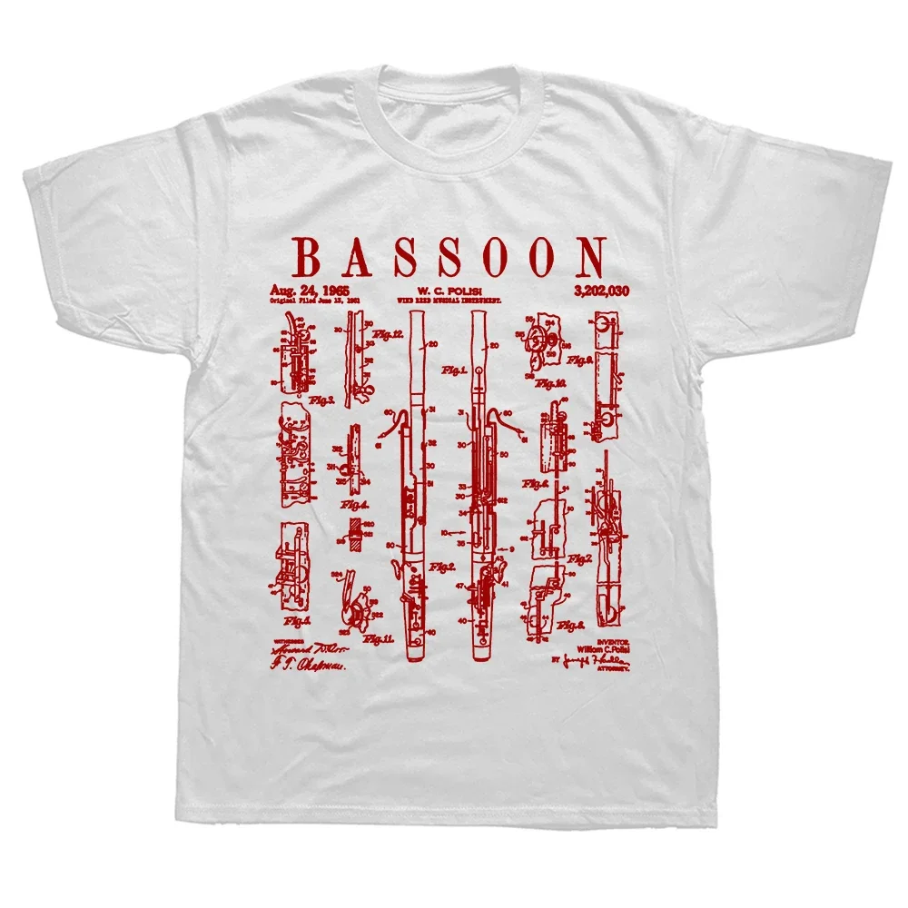 Heavyweight Streetwear Birthday Gifts T-shirt Men Funny Player Vintage Patent Bassoonist Drawing T Shirts Summer Graphic Cotton