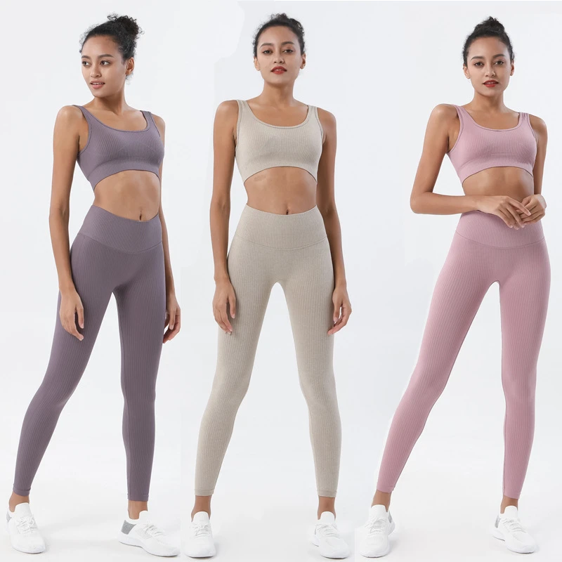 

Seamless Gym Set Summer Yoga Set Women Workout Sportswear 2 Pieces Sports Suits Fitness Bra High Waist Leggings Running Outfit