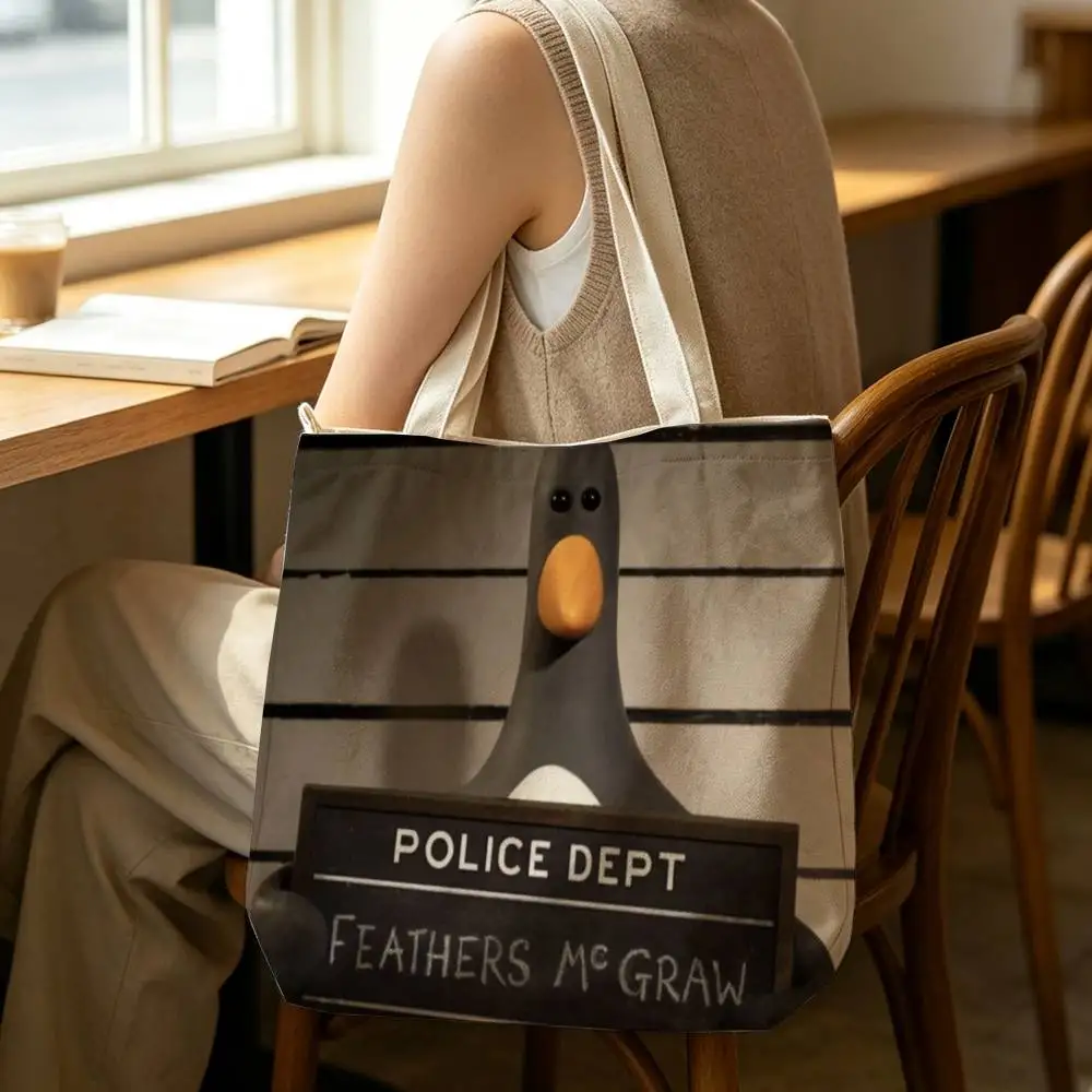 Funny F-Feathers McGraw Tote Bag for Women Reusable Shopping Tote Bag Zippered Shoulder Bags Print