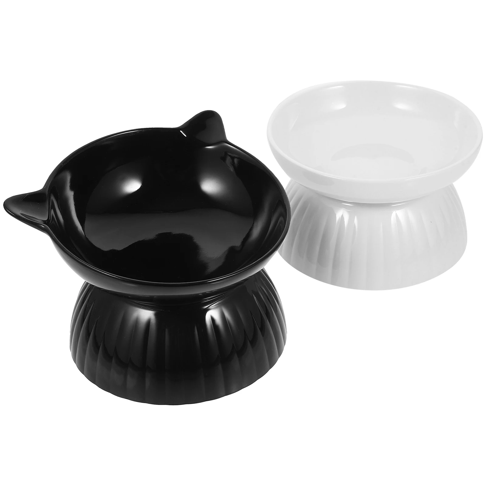 

2Sets Elevated Cat Bowls Ceramic Raised Food Water Dish Durable Smooth Surface No Dead Corners Pet Gift Elevated Cat Bowl