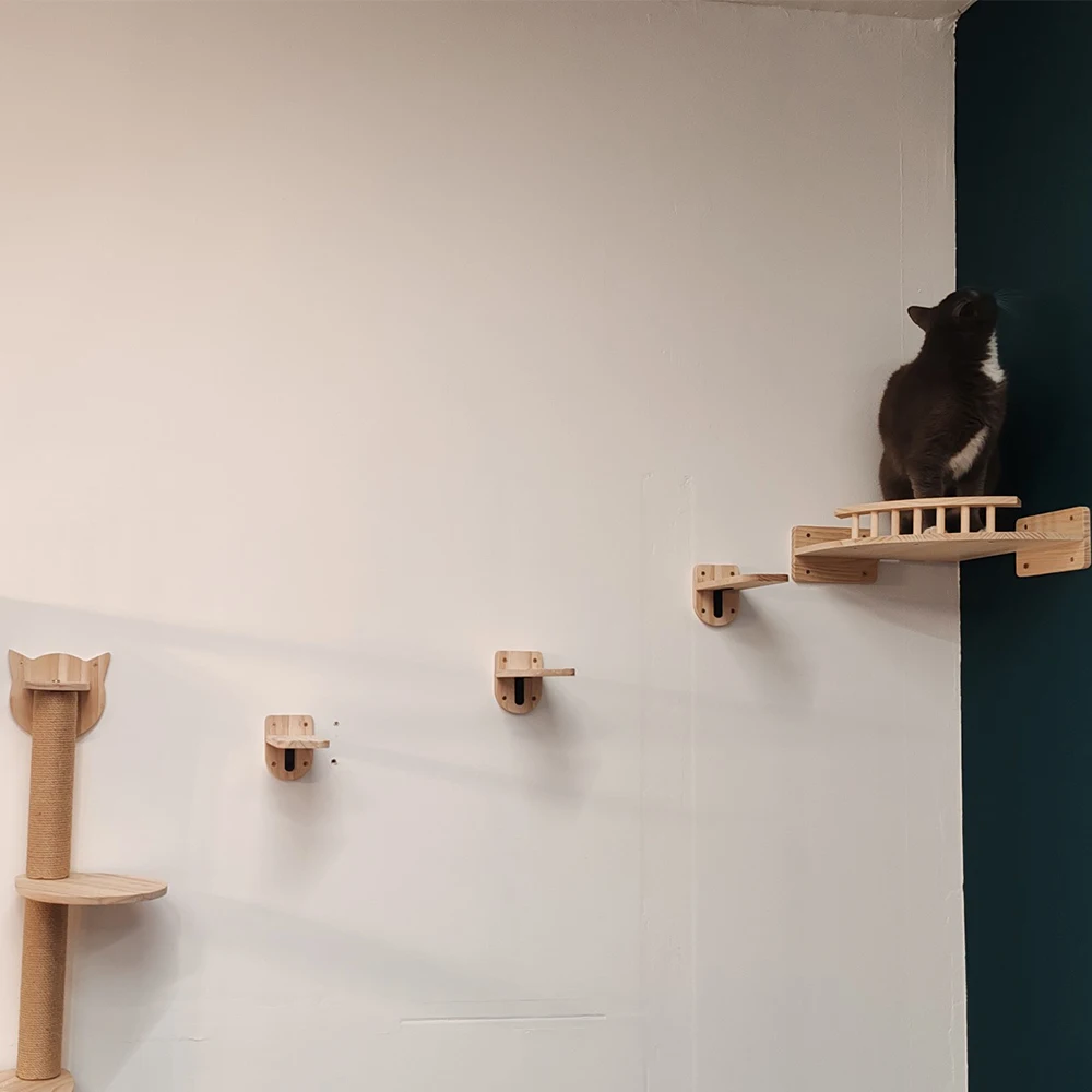 

Wall Mounted Cat Climbing Shelves Cat Platform or Hammock with Pedals or Wood Ladder for Kitten Indoor Playing and Sleeping