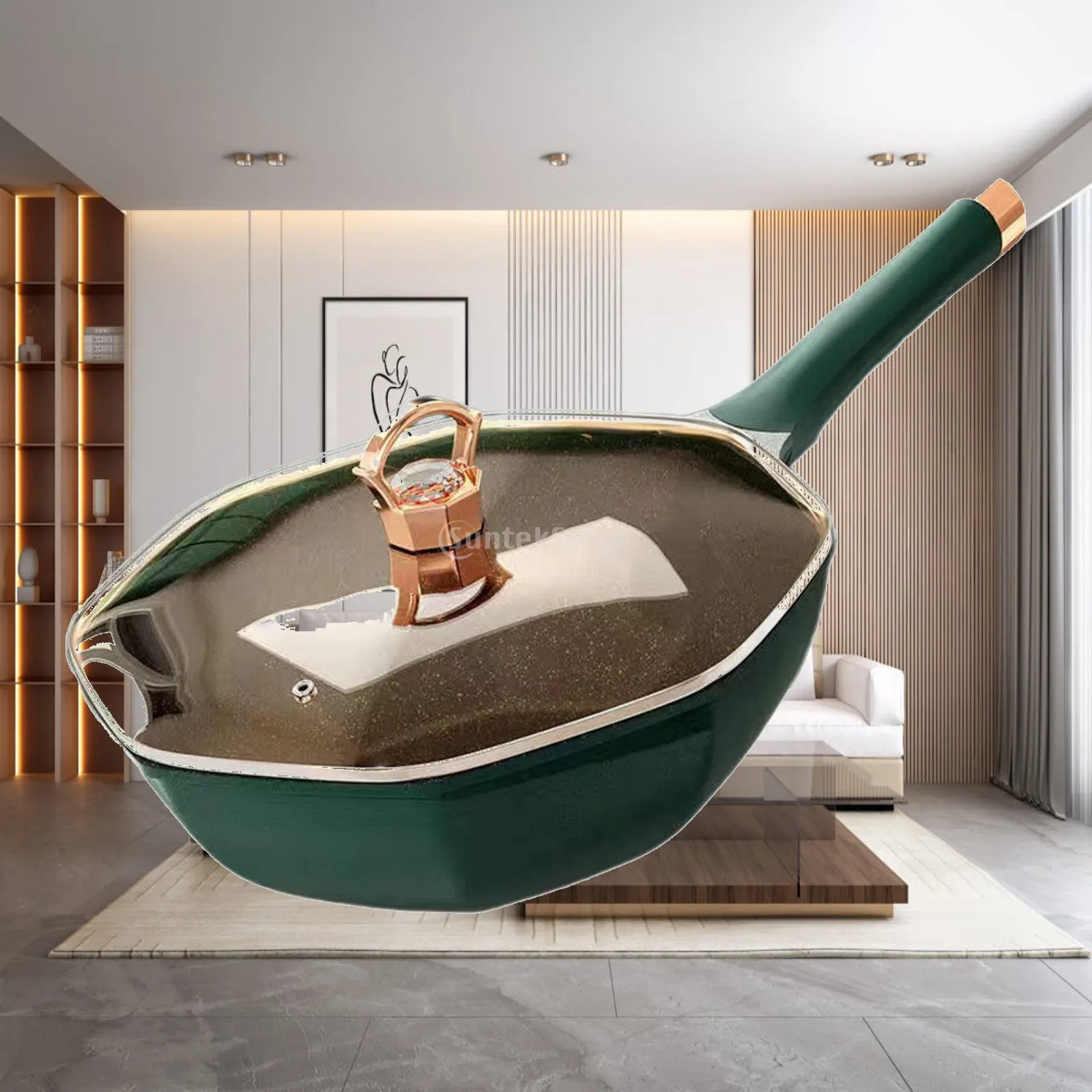 Octagonal Frying Pan with Lid Easy to Clean Kitchen Accessories Multipurpose Cooking Pan for Restaurant Picnic Home Camping Meat