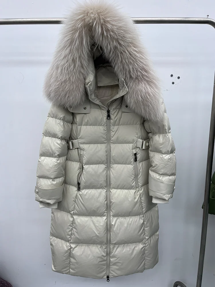 2025 Winter Warm Women Long Goose Down Jackets Real Natural Fox Fur Collar Puffer Jackets Thick Female Outdoors Streetwear Coats