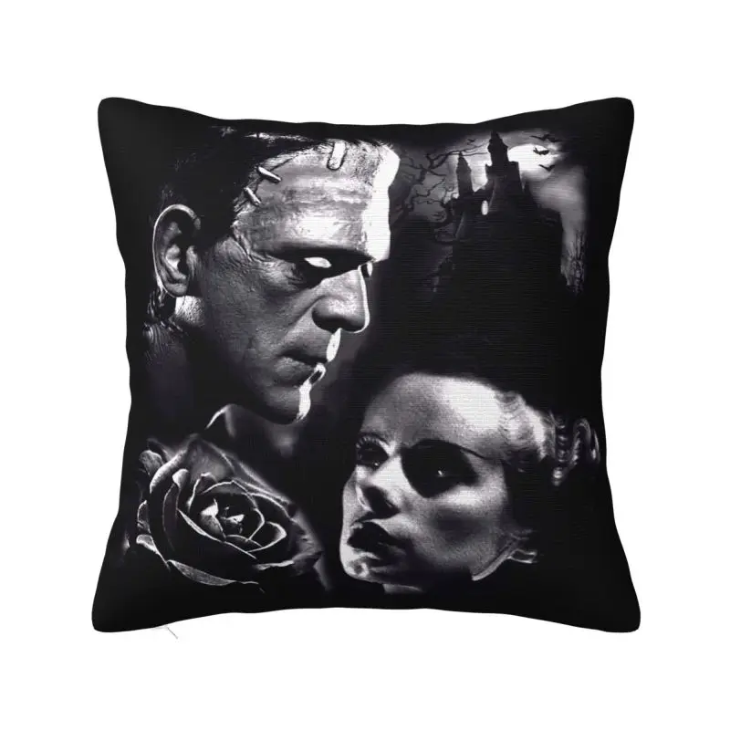 Style Dark Couple By Spider Bride Of Frankenstein Cushion Cover Velvet Horror Film Pillow for Sofa Square Pillowcase Decoration