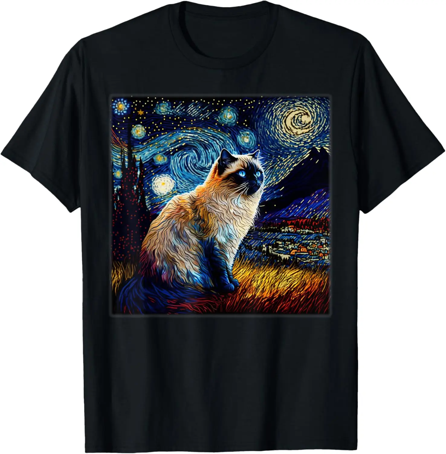 Surrealism Starry Night Himalayan cat T-Shirt