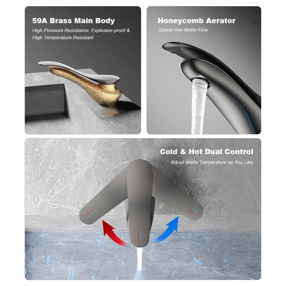 New Design Solid Brass Bathroom Sink Faucet Deck Mounted Washbasin Faucets Single Handle One Hole Hot Cold Water Mixer Basin Tap
