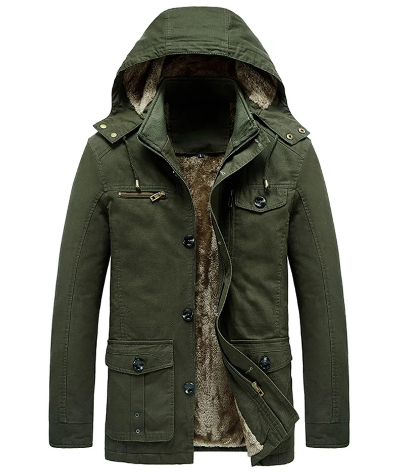 Military Cargo Coat Mens Thick Warm Man Jacket Winter Parkas Casual Cotton Padded Jacket Male Multi-Pocket Fur Hoodies Men Parka