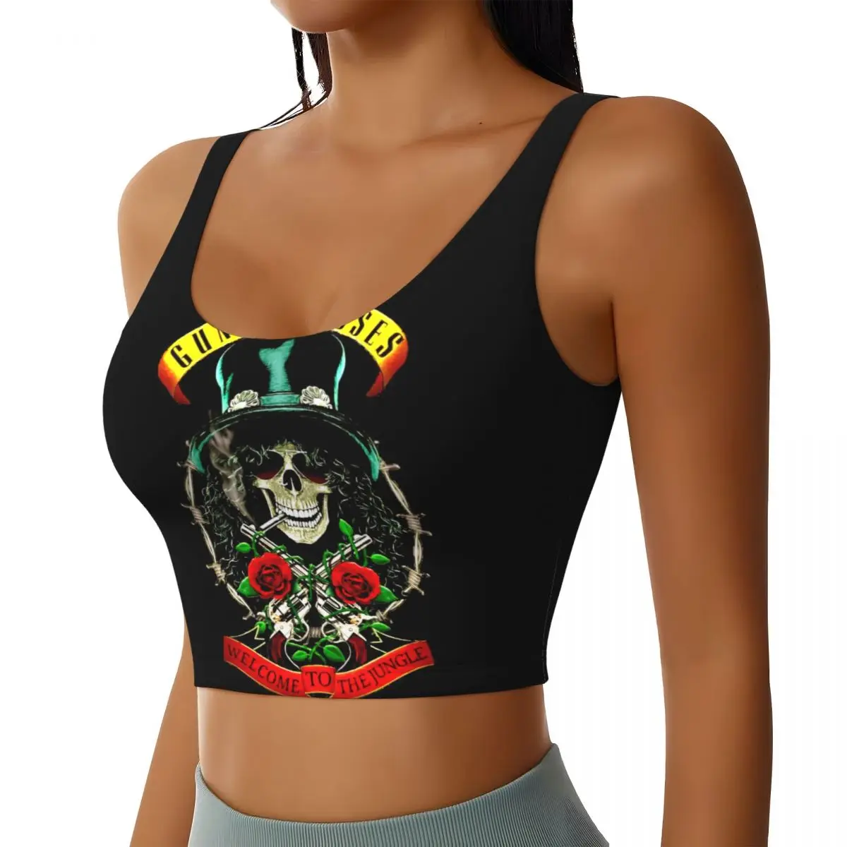 Custom Women's Heavy Metal Rock Music Band Guns N Rose Sports Bras High Impact Gym Workout Yoga Crop Tank Tops