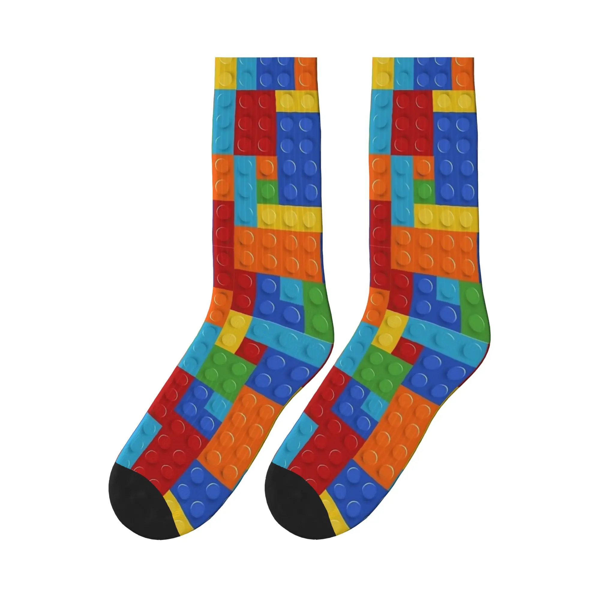 Retro Building Blocks Pattern Socks  Funny Stockings Winter Non-Slip Unisex Men Socks Quality Graphic Outdoor Socks
