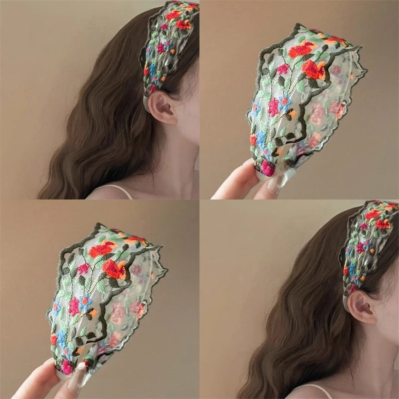 

1Pcs Women Lace Embroidered Flower Headband Retro Gentle Styling Headband Date Travel Daily Dressing Hair Accessories