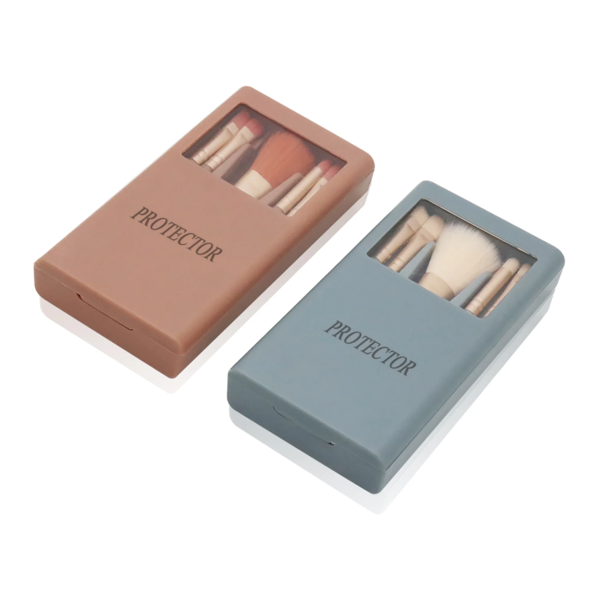 مجموعة فرش مكياج مدمجة مكونة من 5 قطع من PROTECTOR - شعيرات صناعية ناعمة (بدون تساقط) + حقيبة سفر مقاومة للصدمات لرحلات المكياج اليومية/المكياج