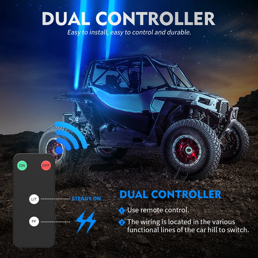 HAOLIDE LED Whip Spotlights Blue Red Green Wireless Remote Antenna Flash Steady Mode Warning For UTV ATV 4X4 Pickup 12V 24V