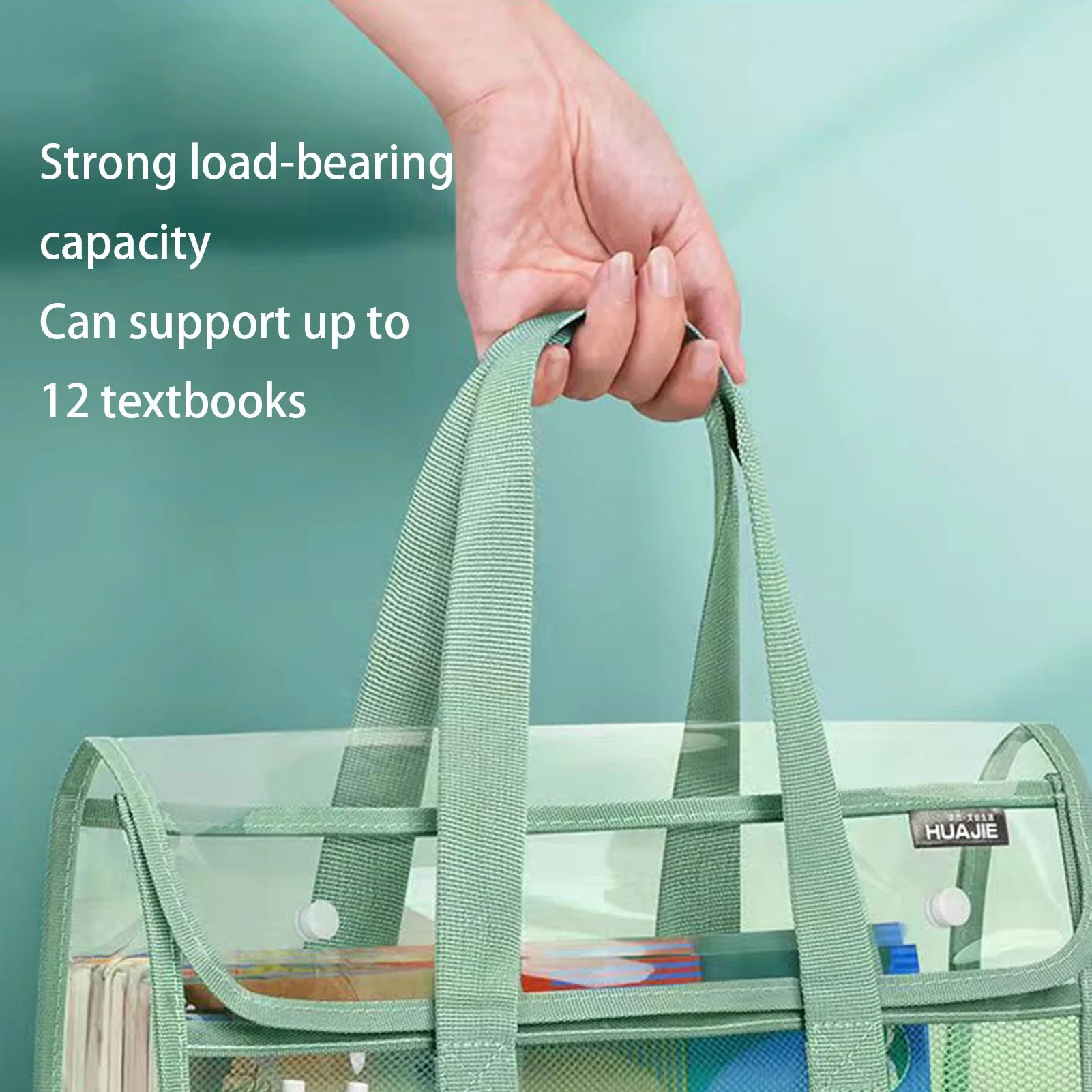 مجلد محمول باليد ذو سعة كبيرة وشفاف مقاوم للماء، جيب ملف ذاتي اللصق يحمل حقيبة تعليمية للوازم المكتبية #4