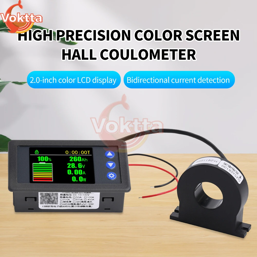 DC 10-100V Battery Capacity Coulomb Meter Monitor Voltage Current Power  Display Hall Sensor Coulomb Tester Voltmeter Ammeter