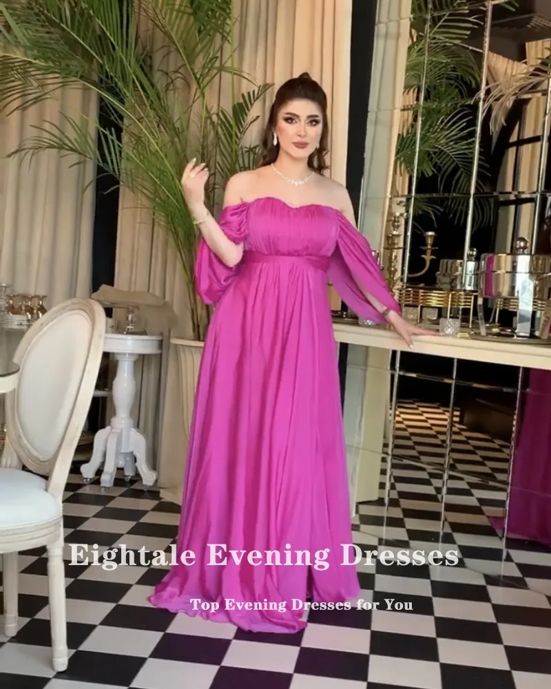 Eighttale-Vestidos de Noche árabes para boda, vestidos de fiesta de graduación, longitud hasta el suelo, hombros descubiertos, Fushcia, talla grande