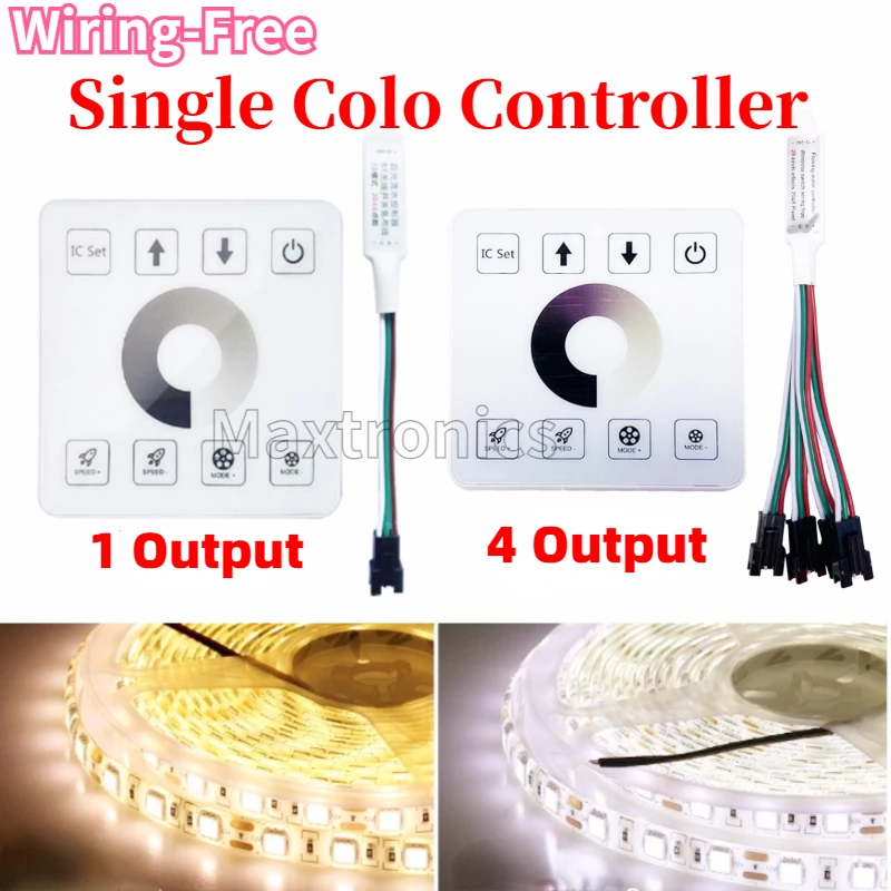 1/4 Out RF Wireless 86 Panel Switch Controller Flowing Water Touch Dimmer Wiring-Free for Single Color LED Strip Lights DC12-24V