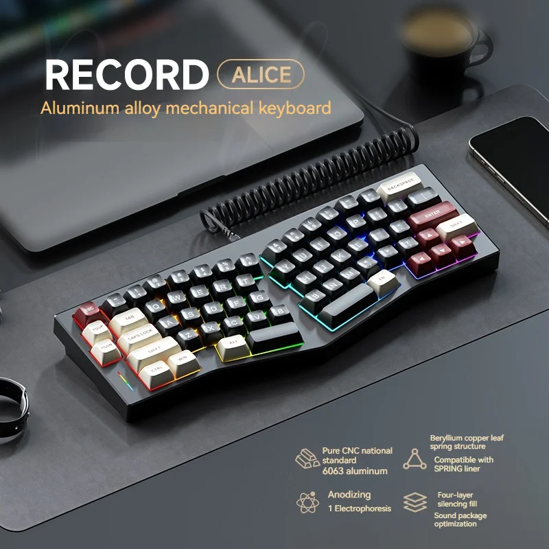 

Weikav Record Wired Alice Mechanical Keyboard Aluminum Hot Plug 67 Key With Rgb Light Customized Game Keyboard Accessories Gifts