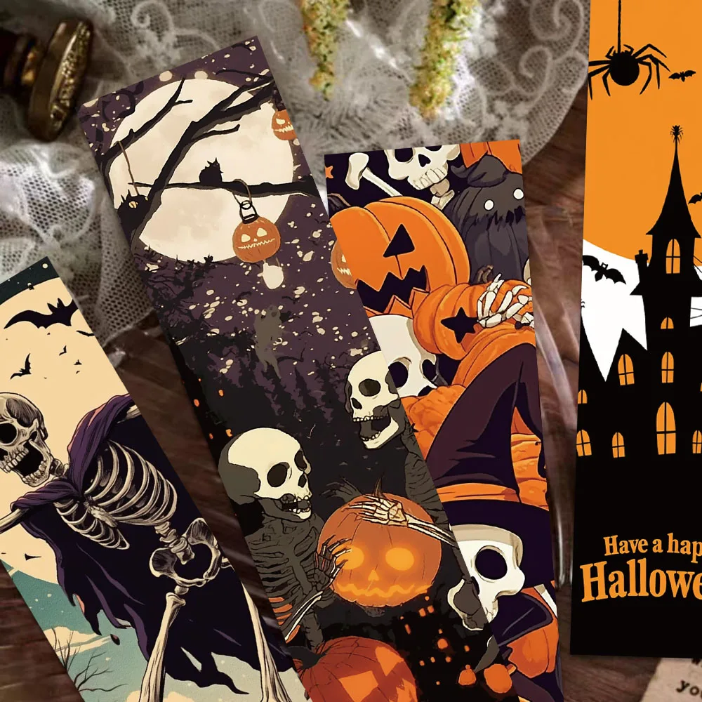 30pcs Halloween Bookmarks Reading Books Labeling Paper Cards Students Creative Holiday Gifts Decorating Pages Labeling Bookmarks