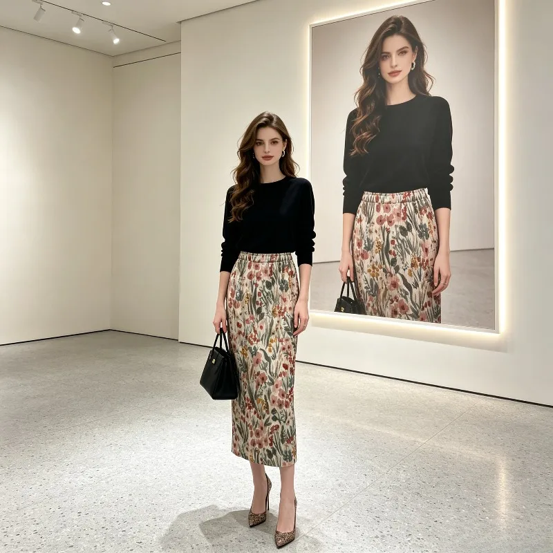 

Miyake Pleated 2026 Summer New Floral Pleated Skirt Women High Waist Slimming Mid-Length Versatile Printed Straight Skirt Pleat