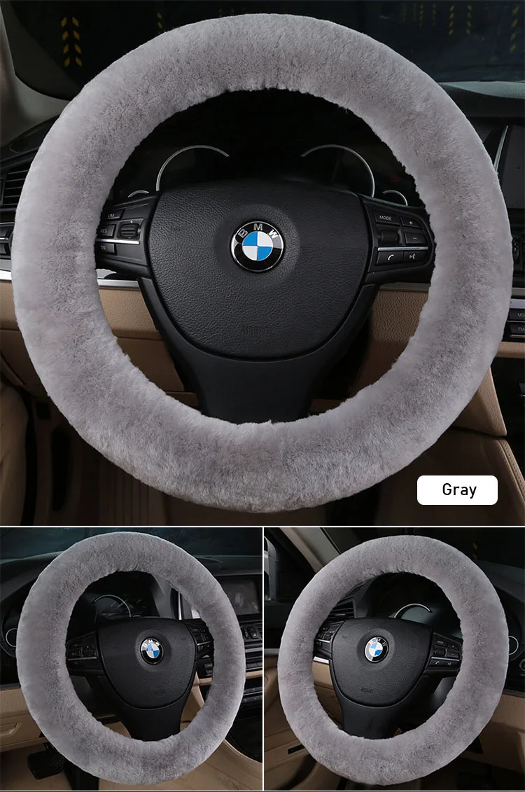 CHIZIYO Genuine Sheepskin Wool Plush Warm Steering-Wheel Cover Car Steering Wheel Cover For 35CM-43CM