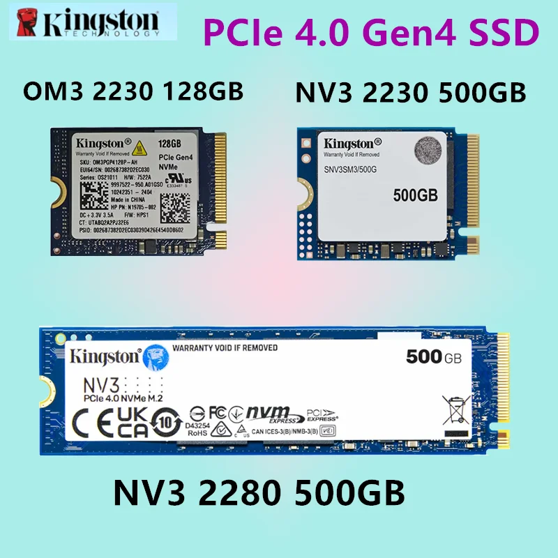محرك الأقراص الصلبة الداخلي Kingston NV3 500GB 1TB 2TB M.2 2230 /2280 NVMe SSD&M.2 2230 128GB NVMe PCIe 4.0×4 SSD