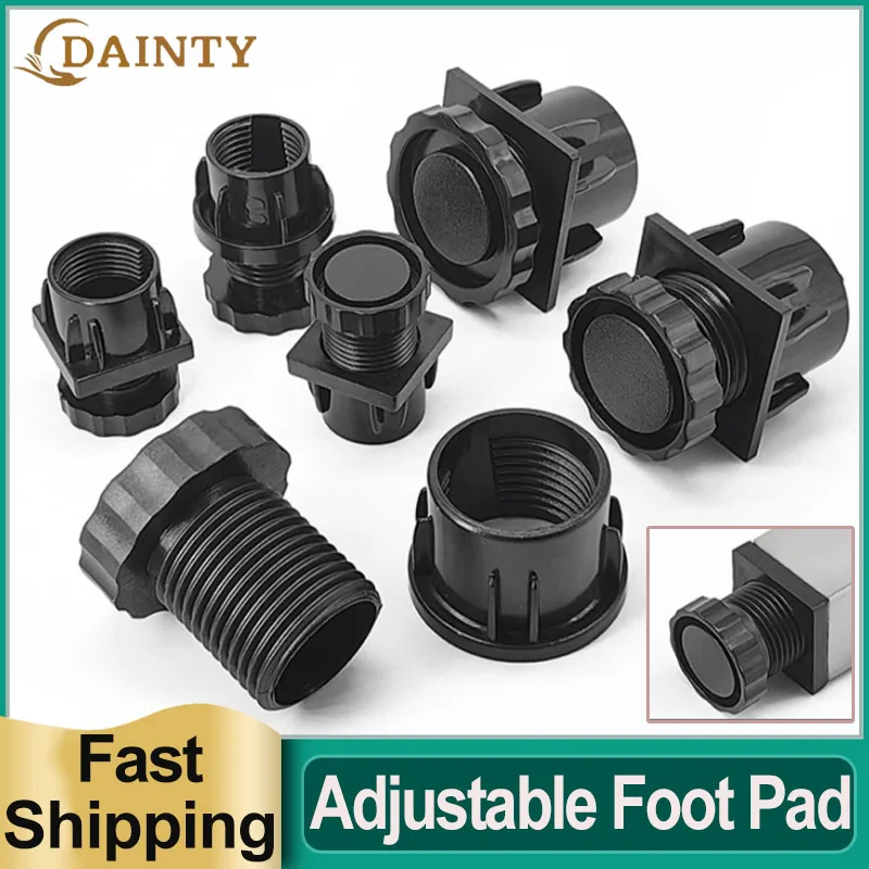 Round/Square  ABS Adjustable Foot Mats With Nuts Black Plastic Blanking End Cap Pipe Plug Furniture Table Feet Heightening Tube