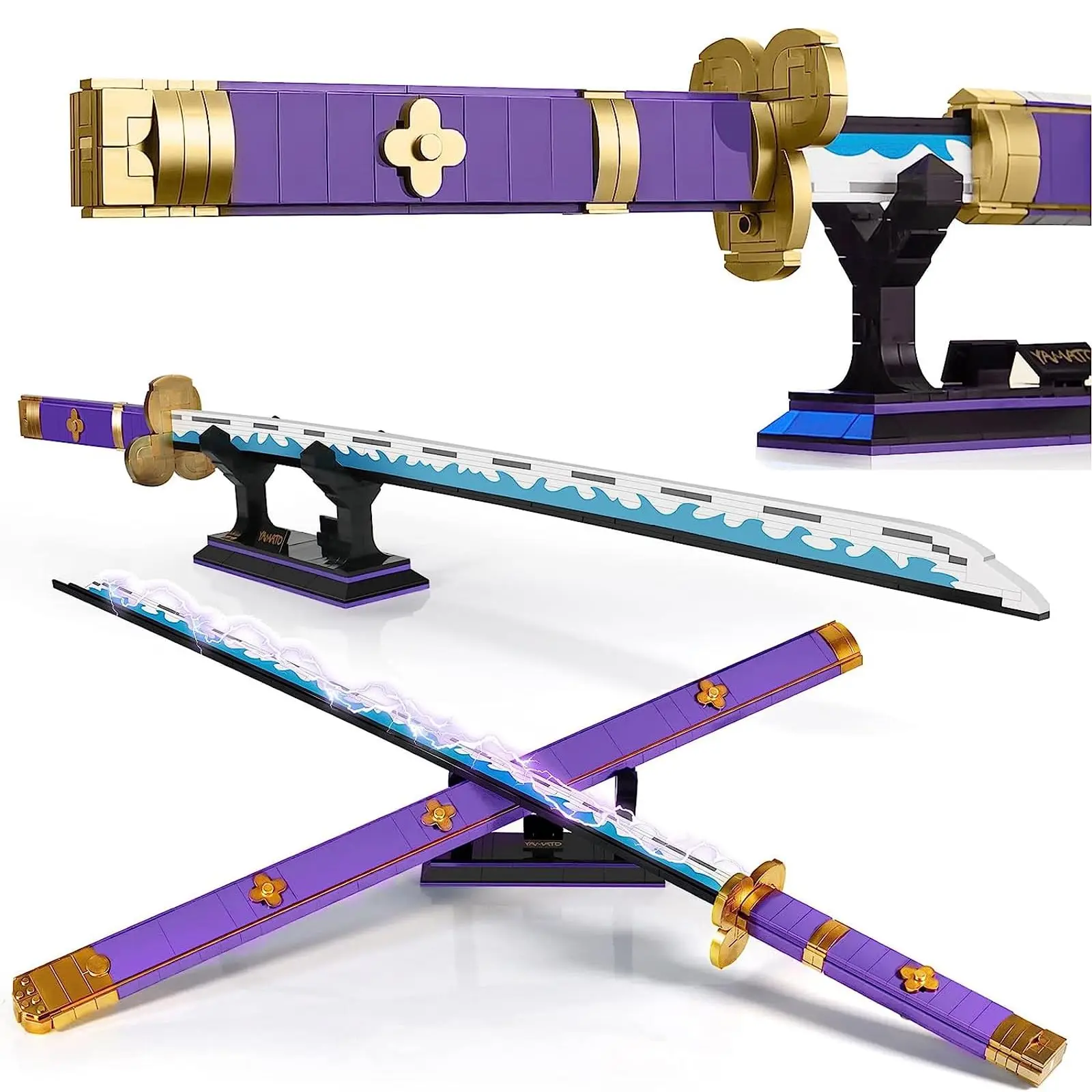 936PCS Anime Cosplay Swords Building Set One Purple Enma Zoro Sword 38.8IN with Scabbard and Bracket for Adults and Kids
