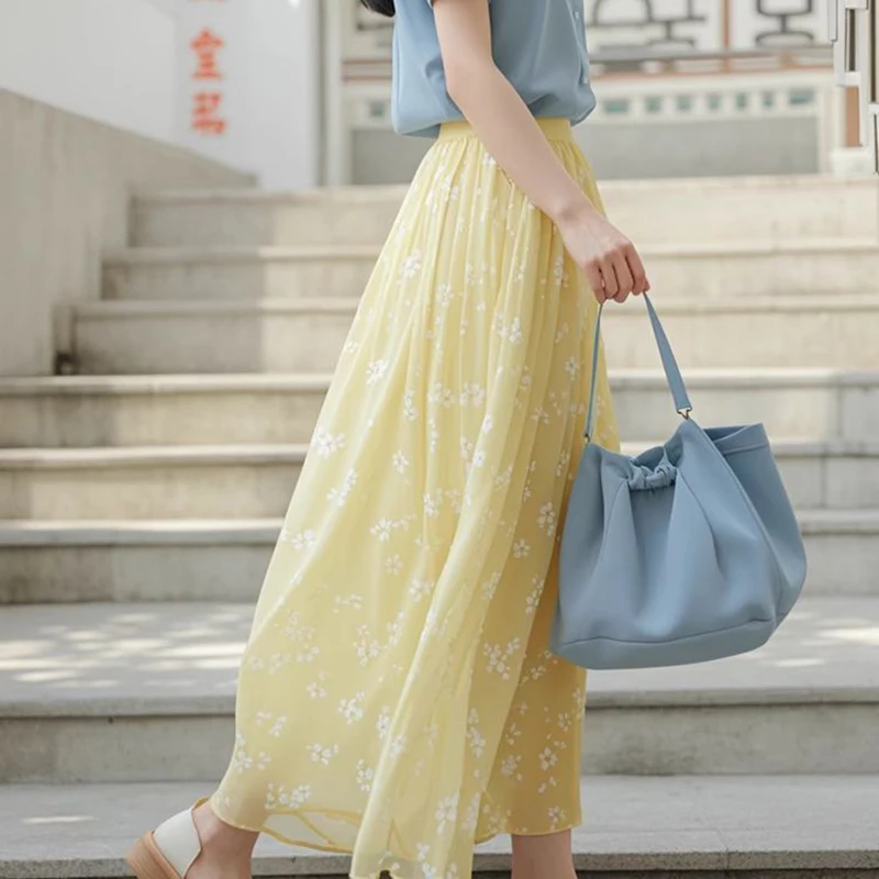 

Женские весенне-летние простые офисные женские платья с высокой талией и цветочным принтом, женские элегантные темпераментные универсальные повседневные юбки трапециевидной формы