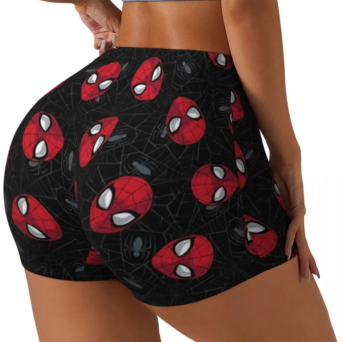 Custom Spider Cobweb Pattern Gym Volleyball Biker Shorts for Women Spider Man Workout Yoga Shorts