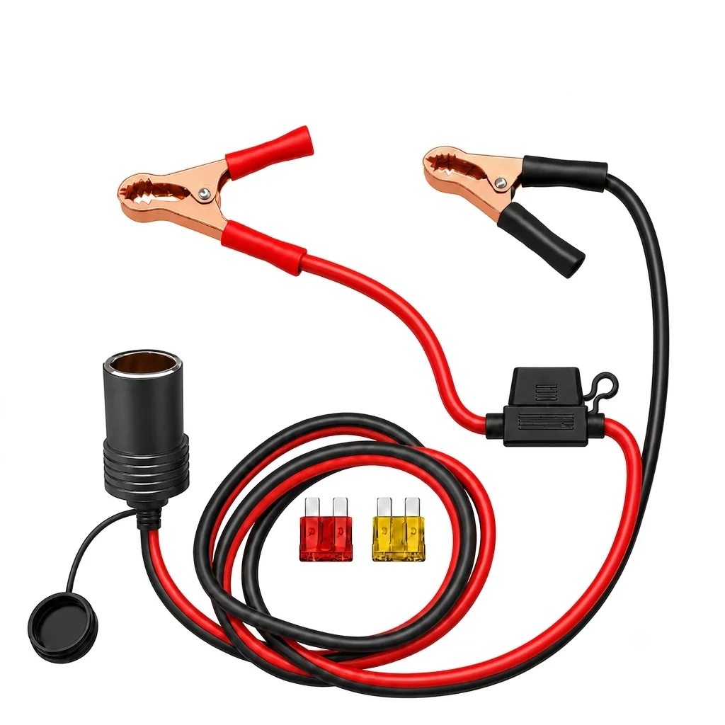12V 24V Hochleistungs-Batteriekabel mit Krokodilklemmen und Zigarettenanzünder-Adapter mit 10A 20A Sicherung für Auto, Wohnmobil, LKW, Boot – Detail 6