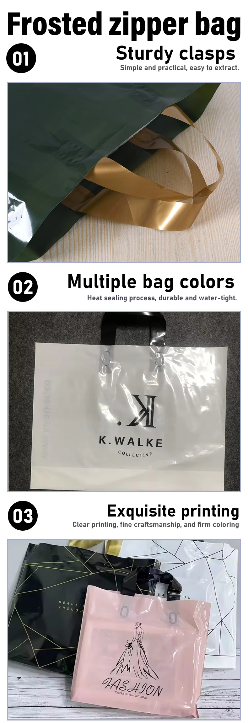 50 Stück personalisierte Geschenktüten für Geburtstagsfeiern, Hochzeiten, Plastiktüten, Geschenkboxen für Süßigkeiten, Verpackungstüten für Kleidung mit Logodruck – Detail 4