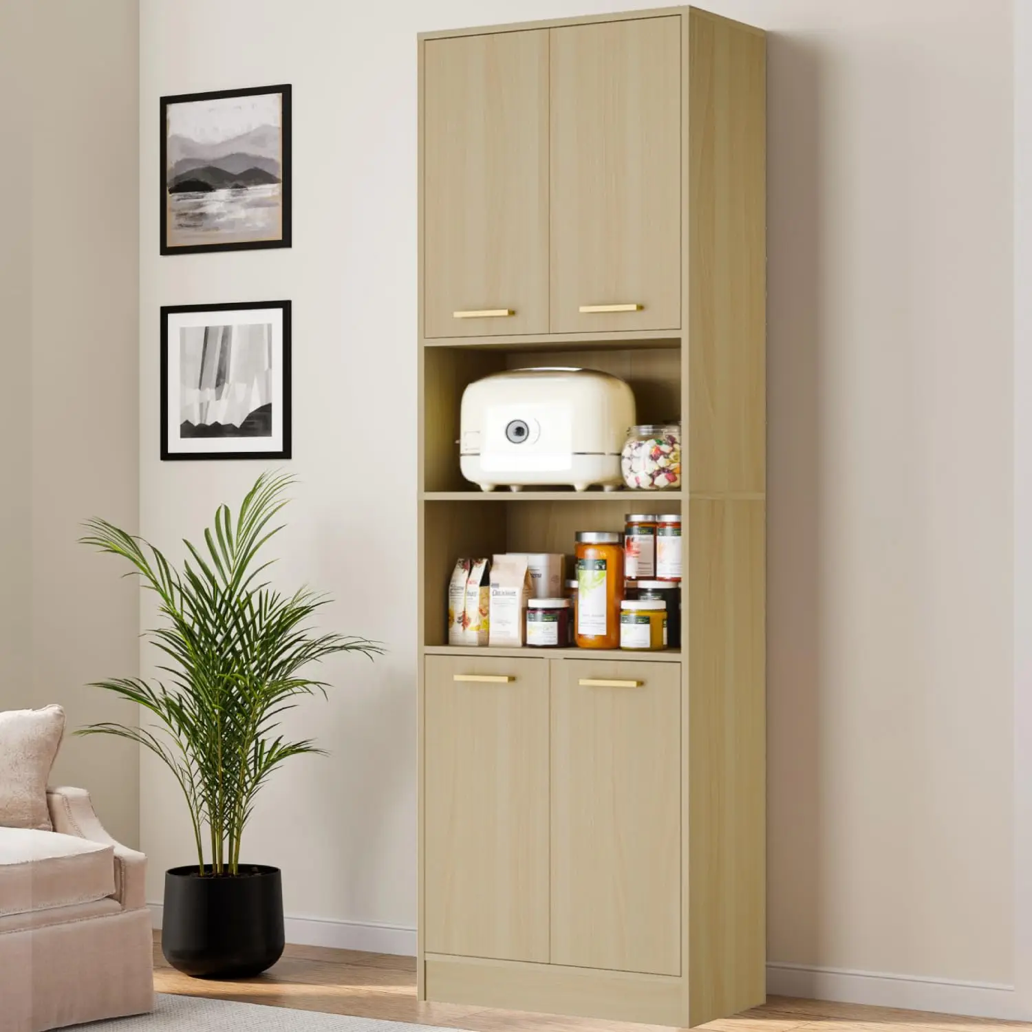 Wood Pantry Cabinet 75" Tall Storage Hutch with Doors Shelves Countertop for Kitchen Dining Living Bathroom, Customized