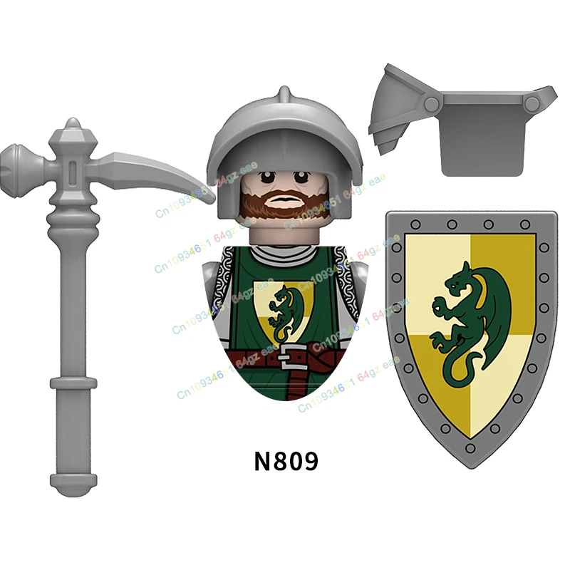 MOC Green Dragon Knight figures Wolf Warrier Model Blocks Bricks Set Gifts Toys For Children gifts N809-N810