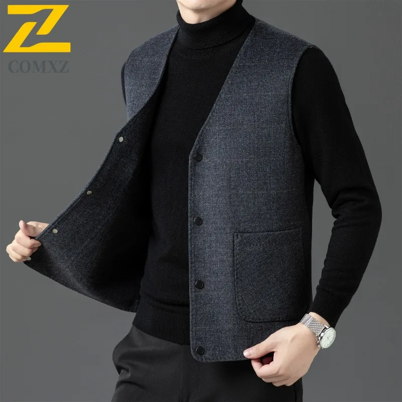 COMXZ Male Wool Vest Fashion Classics Working Cold Proof Gilet Business Casual Comfort Autumn Winter Warm Sleeveless Vests