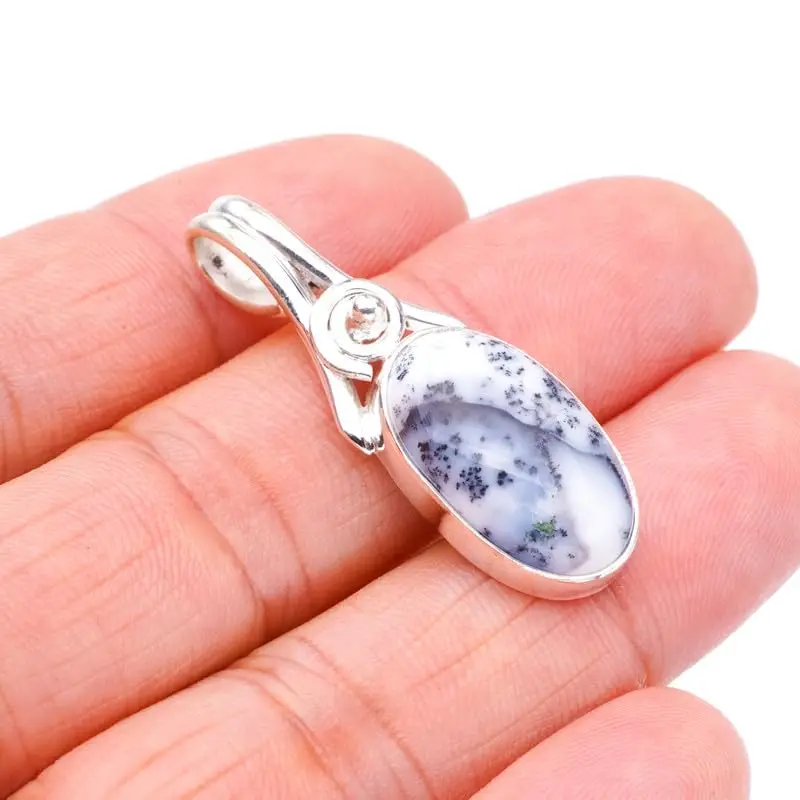 StarGems® Natural Dendritic Opal Handmade 925 Sterling Silver Pendant 1.5