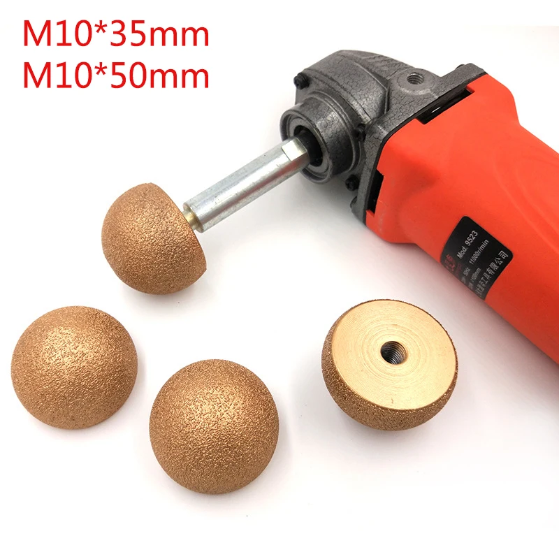 Diamond Brazed Round Grinding Head, Ferramenta abrasiva para arco interno, Grinding Stones, Engraving Tool, Mushroom Head, M10, 35mm, 50mm