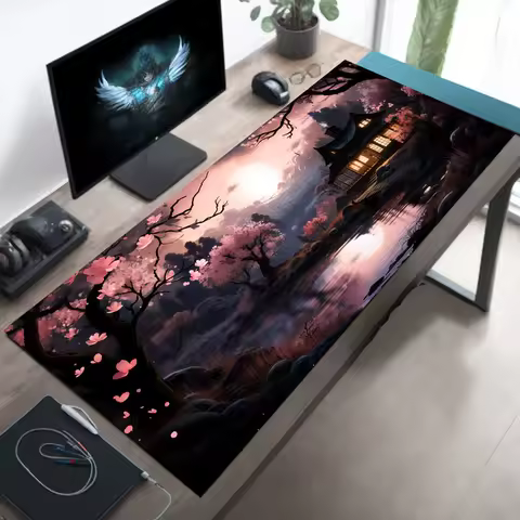 Kawaii Cherry Blossom Mousepad, Gaming Accessories, Japanese Desk Pad, Pc Gaming, Gamer Rug, 900*400mmAesthetic Desk Decor