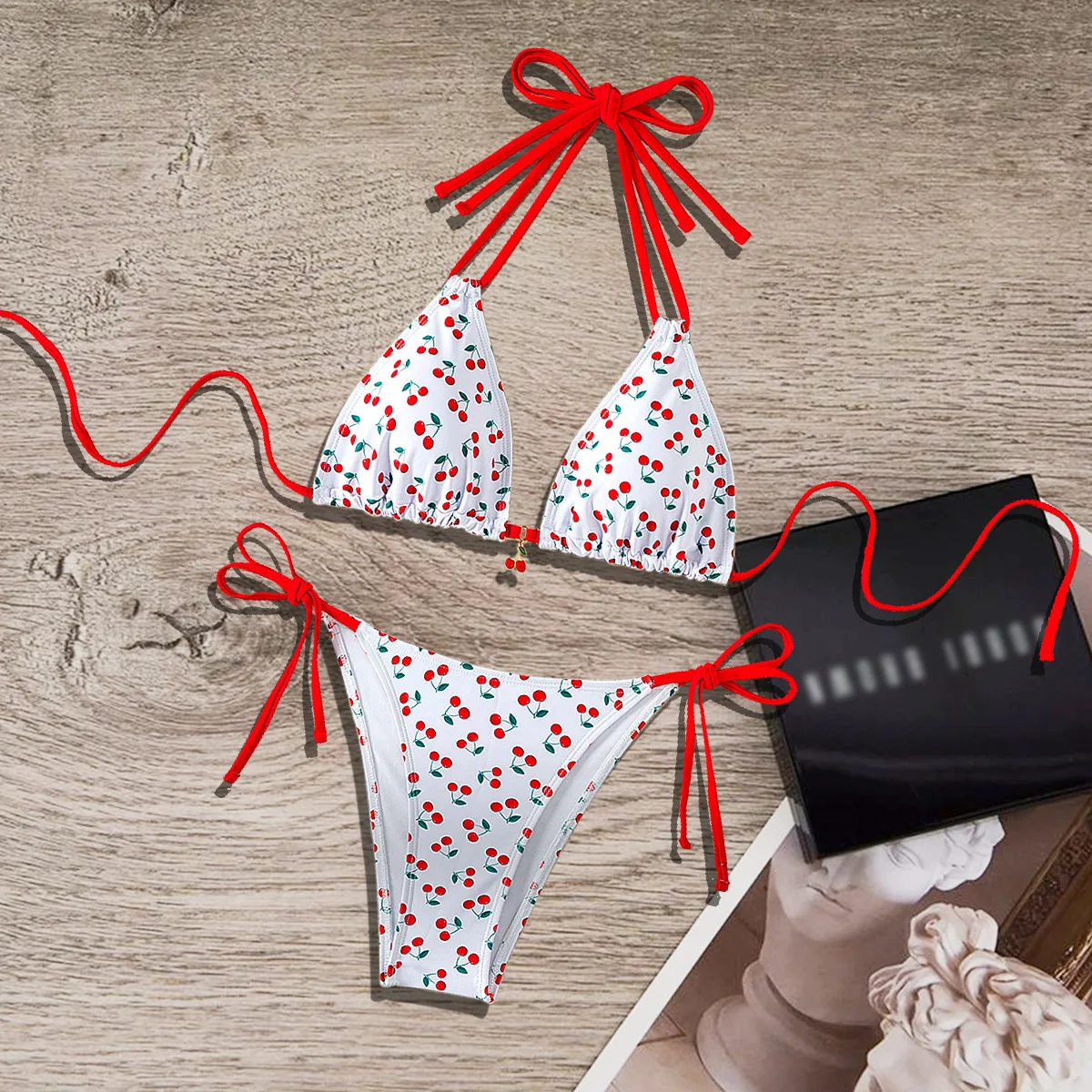 sexy stampa ciliegia micro mini bikini set due pezzi halter tie costumi da bagno beachwear costume da bagno costumi da bagno biquini tankini