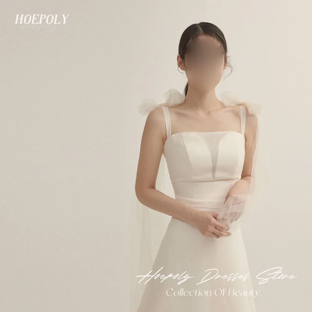 Hoepoly Formal Strapless Spaghetti Strap Bow Fashion White Long Evening Dress For Party Floor Length Classy Prom Gown 프롬드레스