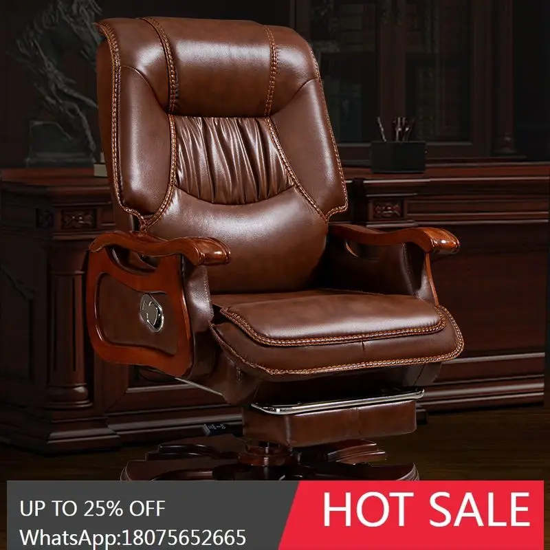 SGF كرسي تنفيذي من الجلد الطبيعي كرسي مكتب الرئيس التجاري للتدليك من الخشب الصلب مستلق