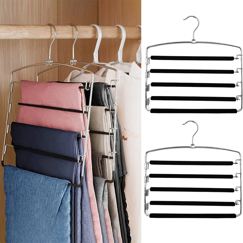 

Multi-Layer Folding Hangers Adjustable Pants Storage Rack Clothes Organizer Stainless Steels Pant Hanger Home Space Saver Closet