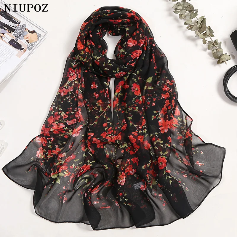 Plum Bossom Summer Chiffon Scarf Women Foulard Shawl Bandana Elegant Beach Sun Protection High Quality