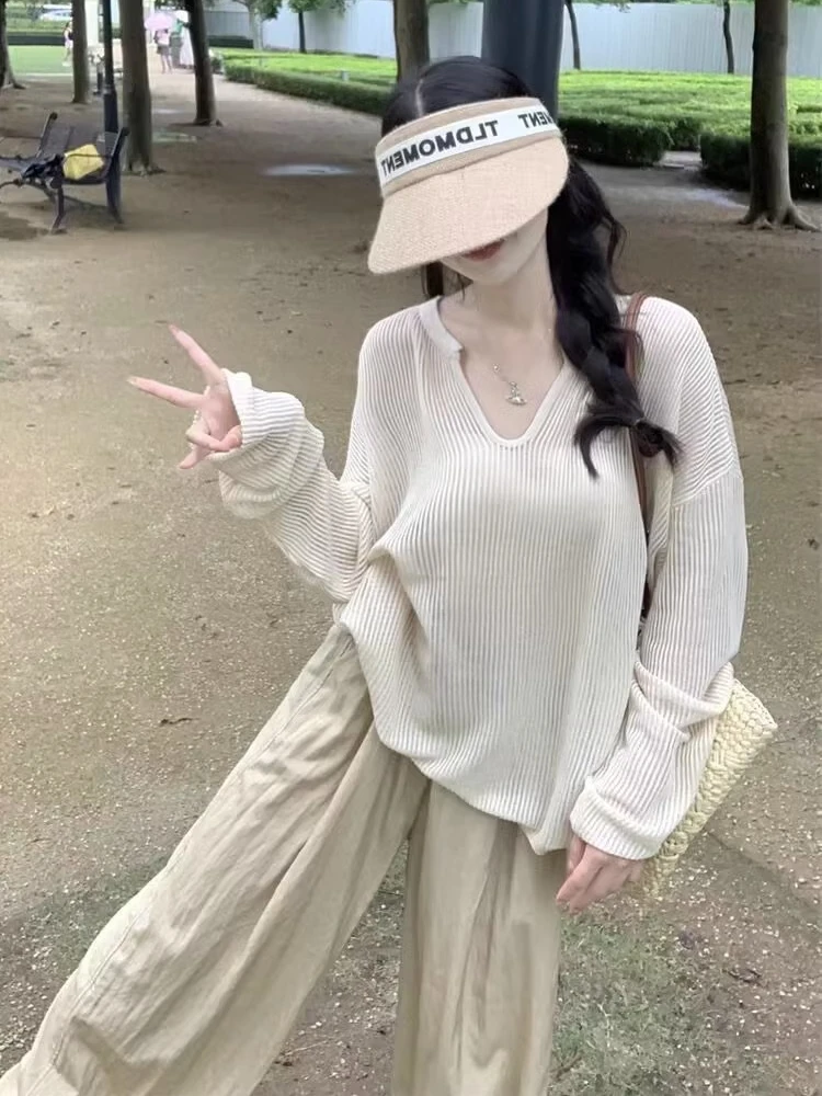 ملابس تريكو نسائية فضفاضة طويلة مفرغة جديدة 2023 ربيع خريف حماية من الشمس مكيف هواء غطاء علوي #2