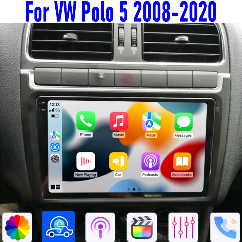 

Car radio 9'' For VW Polo 5 2008-2020 Stereo Head Unit Wireless Apple Carplay Android 15 Auto GPS Camera Google Map WIFI 4-64GB