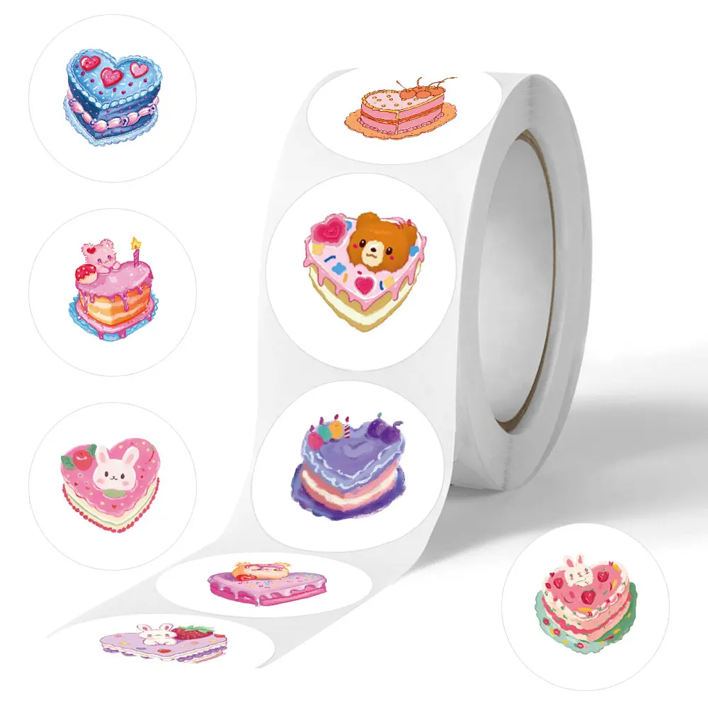 

500pcs Cute Cake Cartoon Graffiti Stickers, Aesthetics Decal Roll Self Adhesive Scrapbooking Envelopes Handmade,Party Supply