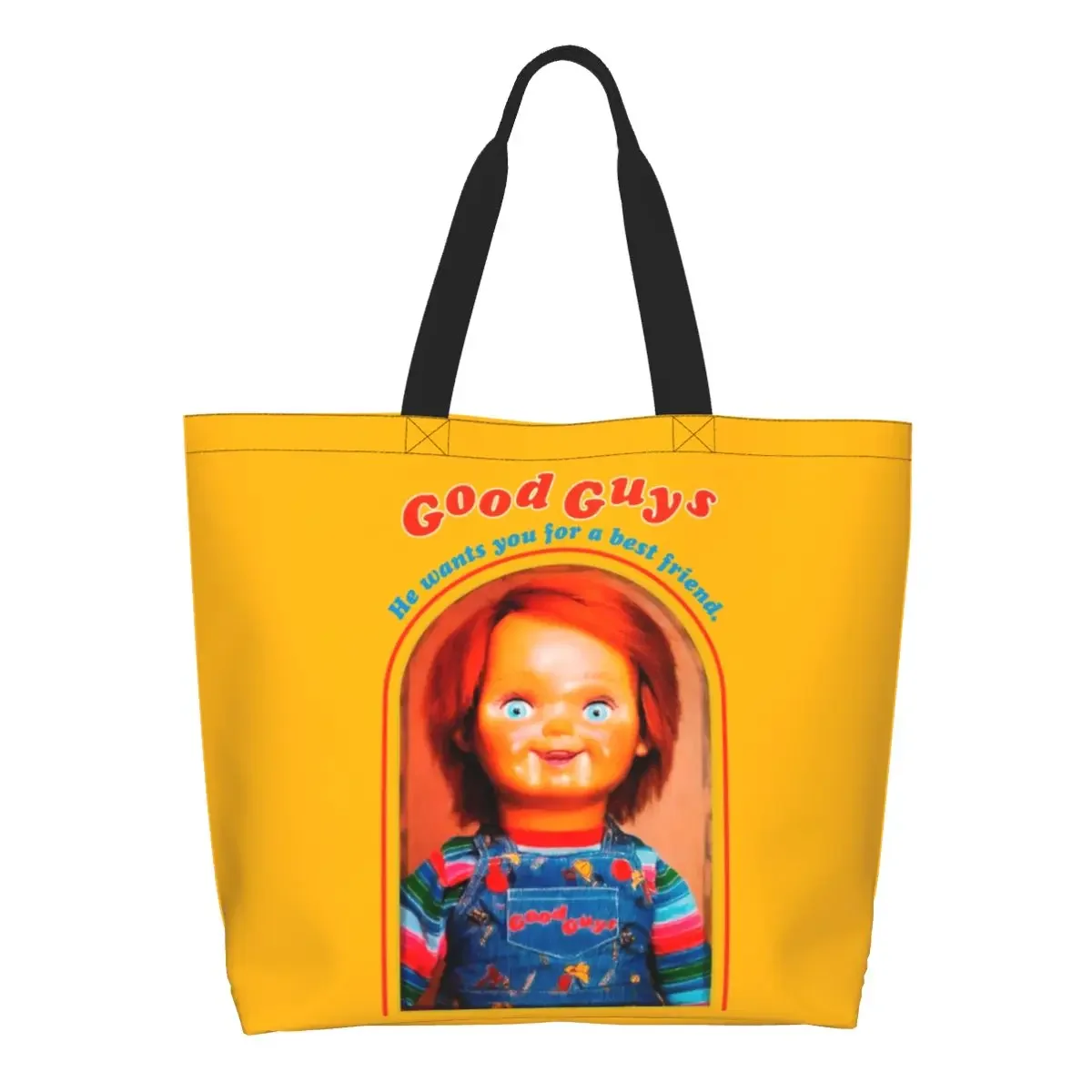 Chucky-Retro Mercearia sacos de compras, lona de impressão, Shopper Tote, Shoulder Bag, grande capacidade, bons rapazes, Play Handbag infantil