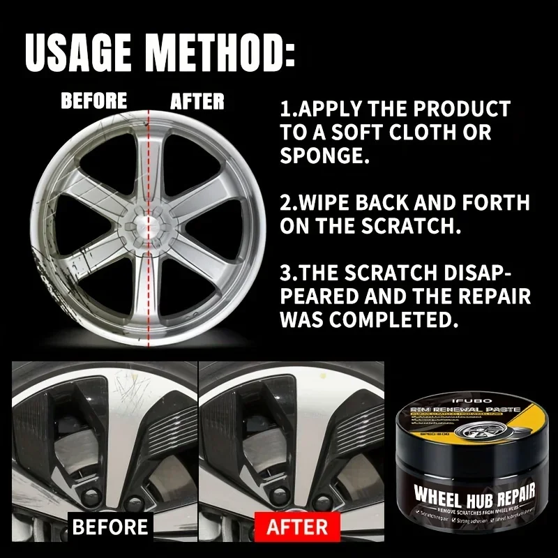 NEW Car Wheel Rim Scratch Refurbishment Paste, Tire Rim Scratch Paint Repair Paste - Black And White Silver Aluminum Alloy Rim image 5