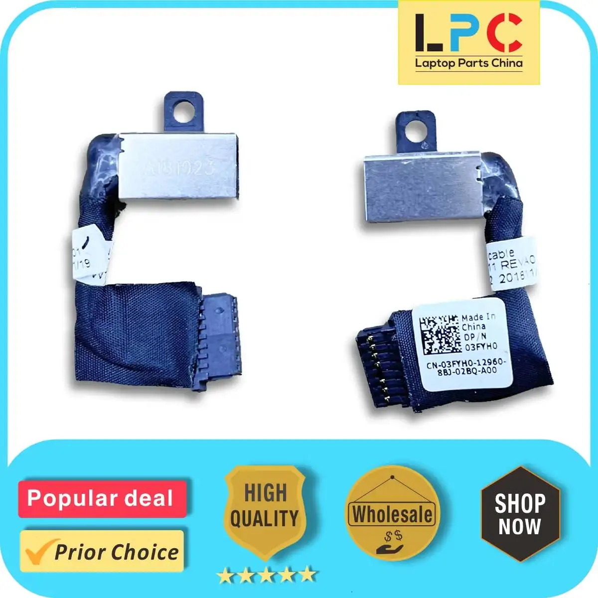 DC Jack For Dell Inspiron 13 7370 7373 03FYH0 450.0B502.0011 New Laptop DC Power Jack Charging Port Socket Connector with Cable