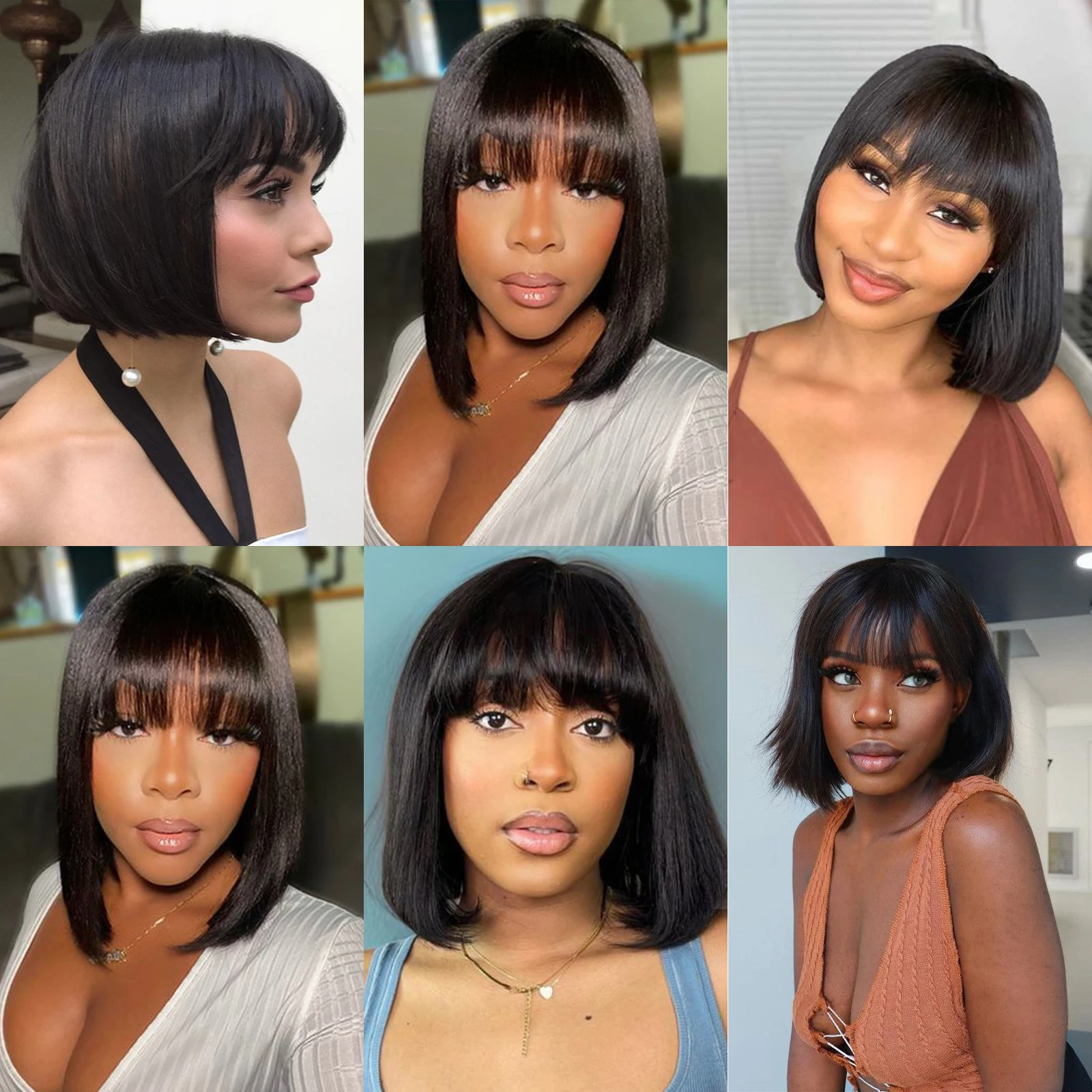 Straight Bob Wig With Bangs 10 12 Inch Short Bob 2X1 3X1 Lace Frontal Wigs For Black Women Brazilian 100% Virgin Human Hair Wigs